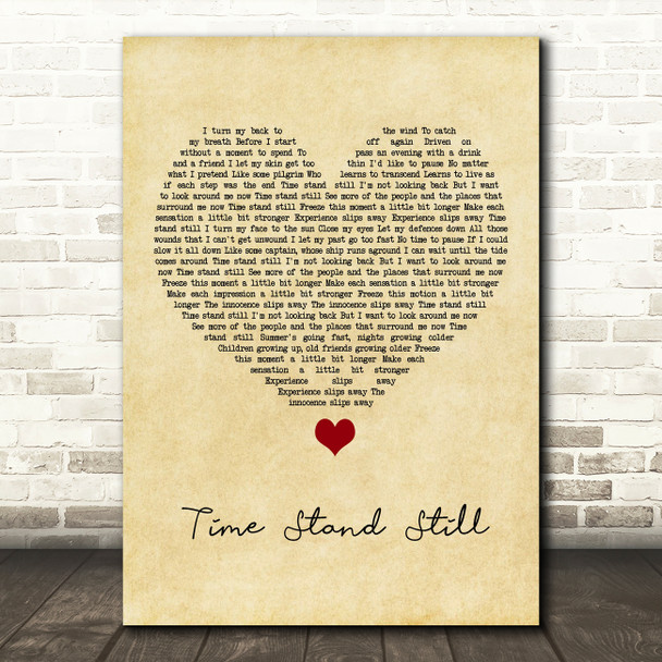 Rush Time Stand Still Vintage Heart Song Lyric Quote Music Print