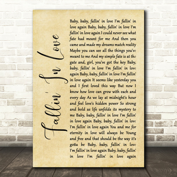 Hamilton, Joe Frank & Reynolds Fallin' In Love Rustic Script Song Lyric Quote Music Print