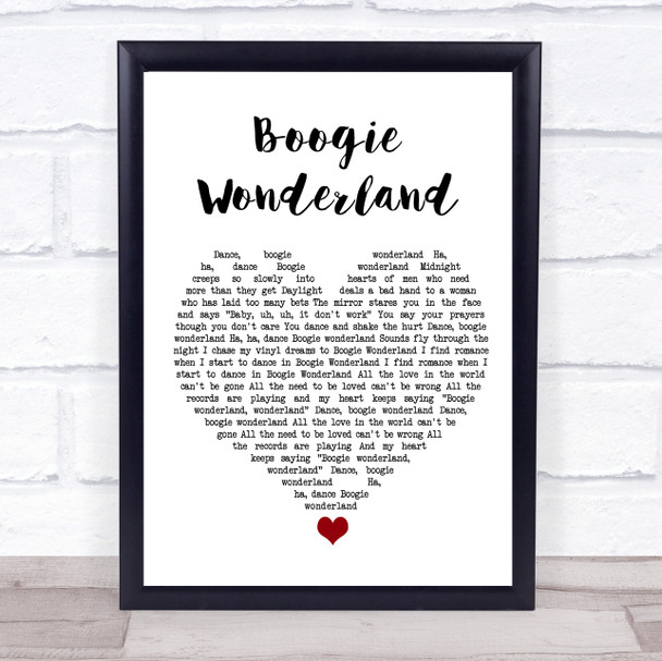 Earth, Wind And Fire Boogie Wonderland White Heart Song Lyric Quote Music Print