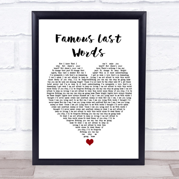 My Chemical Romance Famous Last Words White Heart Song Lyric Quote Music Print