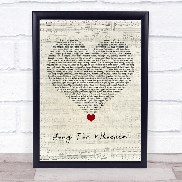 The Beautiful South Song For Whoever Script Heart Song Lyric Quote Music Print