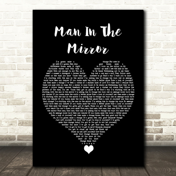 Michael Jackson Man In The Mirror Black Heart Song Lyric Quote Music Print
