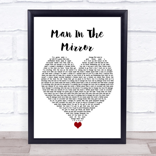 Michael Jackson Man In The Mirror White Heart Song Lyric Quote Music Print