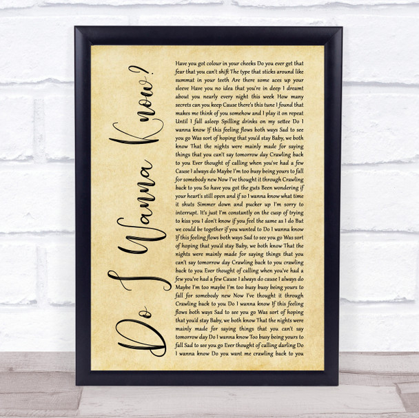 Arctic Monkeys Do I Wanna Know Rustic Script Song Lyric Quote Music Print