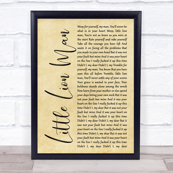 Mumford & Sons Little Lion Man Rustic Script Song Lyric Quote Music Print