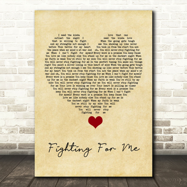 Riley Clemmons Fighting For Me Vintage Heart Song Lyric Quote Music Print