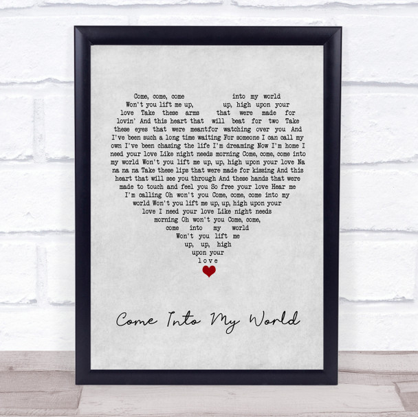 Kylie Minogue Come Into My World Grey Heart Song Lyric Quote Music Print