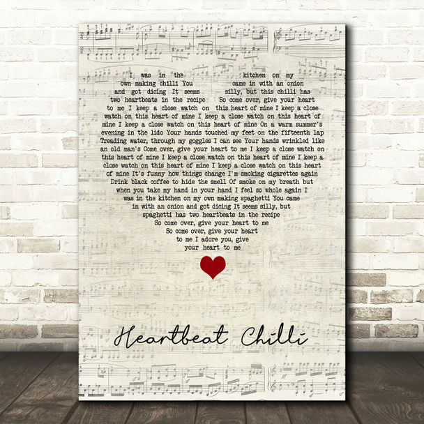 Allo Darlin' Heartbeat Chilli Script Heart Song Lyric Quote Music Print