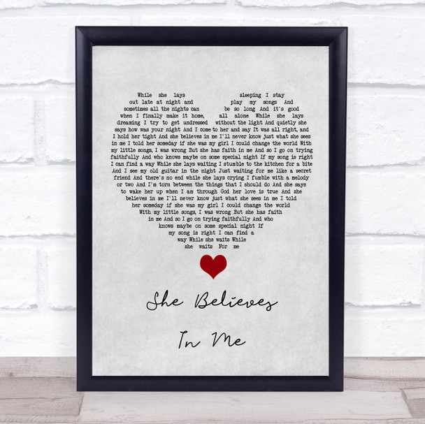 Kenny Rogers She Believes In Me Grey Heart Song Lyric Quote Music Print