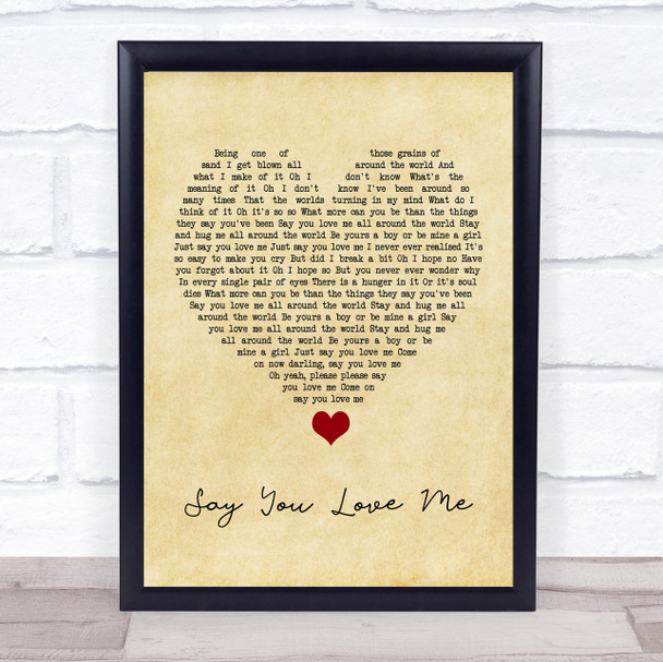 Simply Red Say You Love Me Vintage Heart Song Lyric Quote Music Print