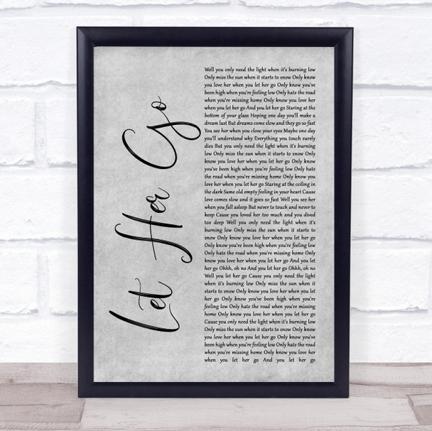 Passenger Let Her Go Grey Rustic Script Song Lyric Quote Music Print