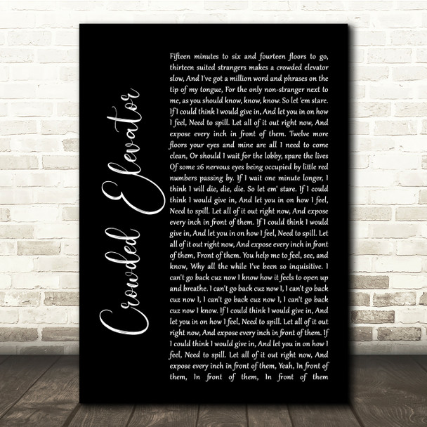 Incubus Crowded Elevator Black Script Song Lyric Quote Music Print