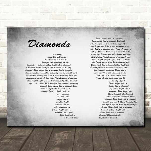 Rihanna Diamonds Man Lady Couple Grey Song Lyric Quote Music Print