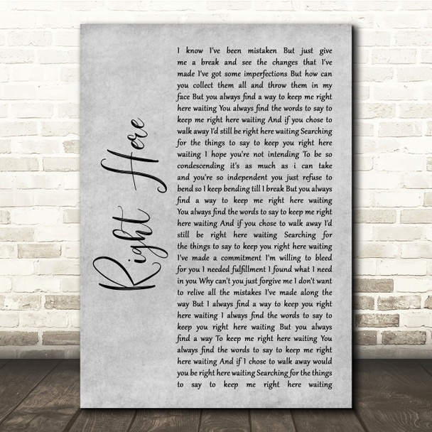 Staind Right Here Grey Rustic Script Song Lyric Quote Music Print