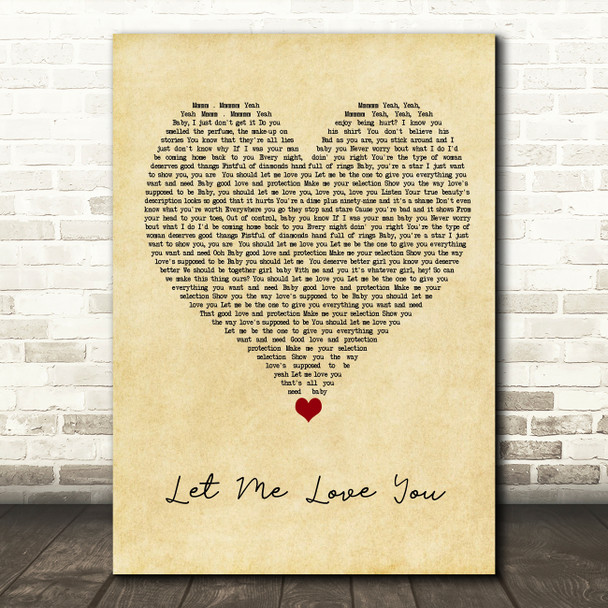 Mario Let Me Love You Vintage Heart Song Lyric Quote Music Print