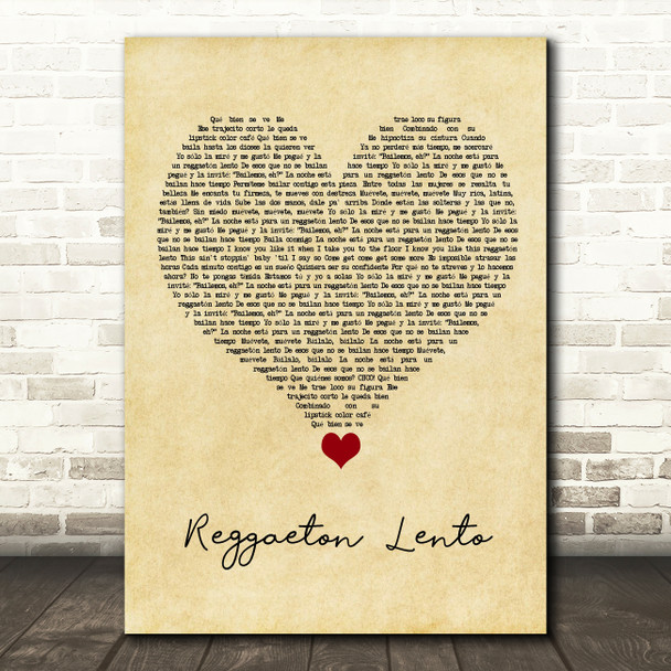 CNCO Reggaeton Lento Vintage Heart Song Lyric Quote Music Print