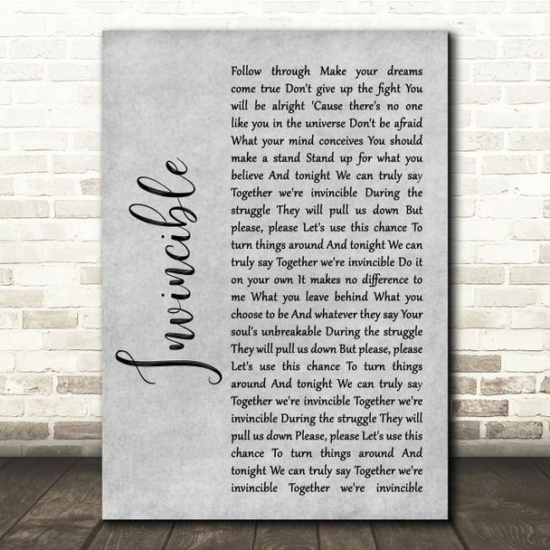 Muse Invincible Grey Rustic Script Song Lyric Quote Music Print