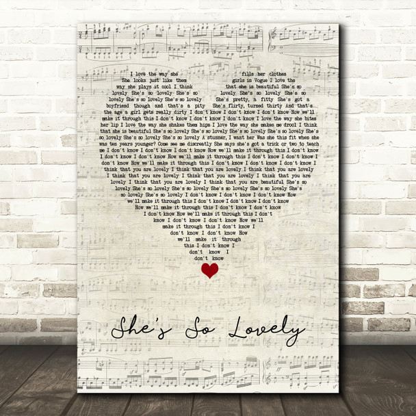 Scouting For Girls She's So Lovely Script Heart Song Lyric Quote Music Print