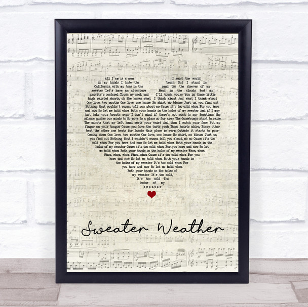 The Neighbourhood Sweater Weather Script Heart Song Lyric Quote Music Print
