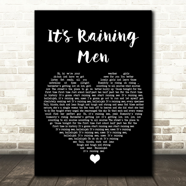 The Weather Girls It's Raining Men Black Heart Song Lyric Quote Music Print