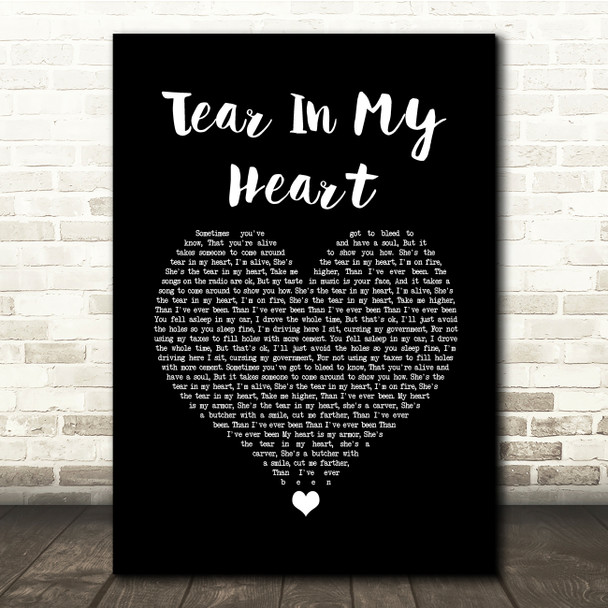 Twenty One Pilots Tear In My Heart Black Heart Song Lyric Quote Music Print