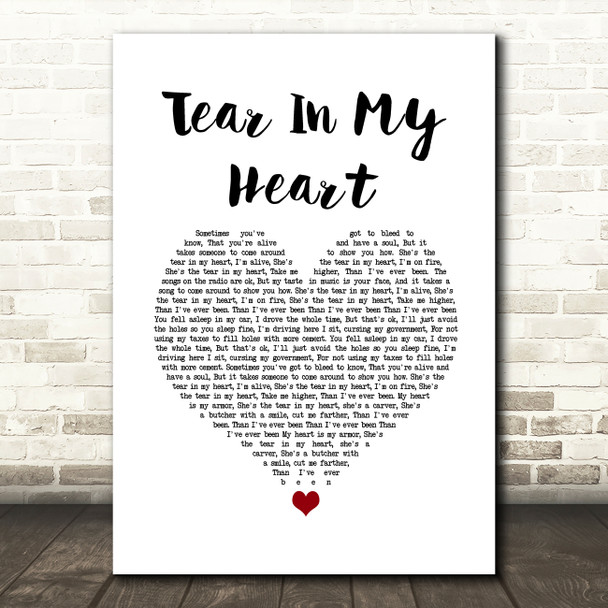 Twenty One Pilots Tear In My Heart White Heart Song Lyric Quote Music Print