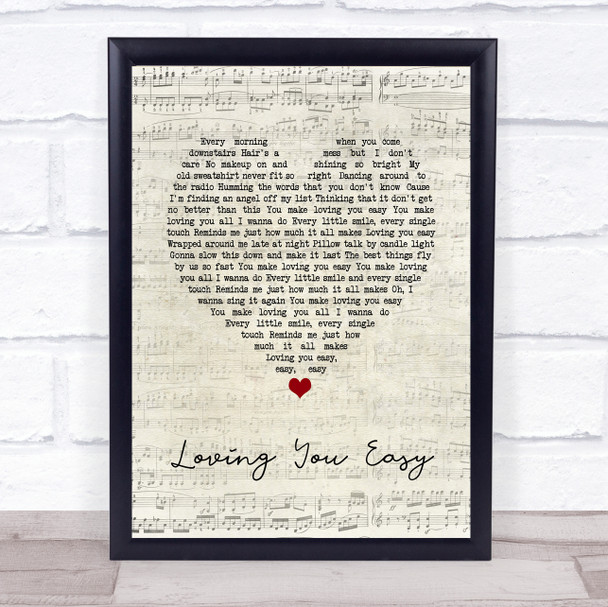 Zac Brown Band Loving You Easy Script Heart Song Lyric Quote Music Print