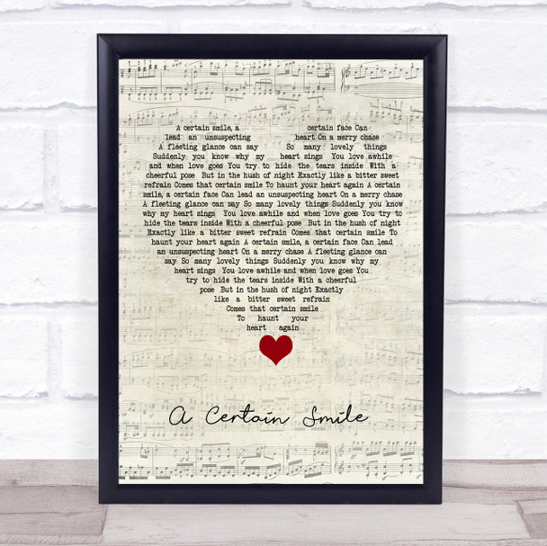 Johnny Mathis A Certain Smile Script Heart Song Lyric Quote Music Print