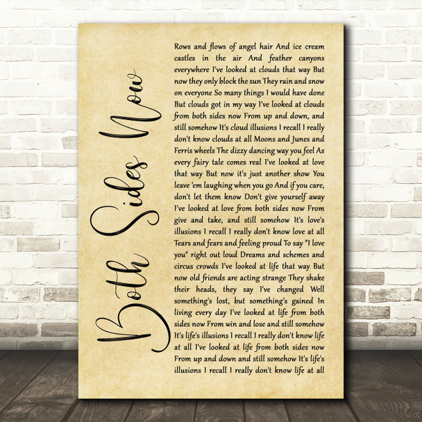 Joni Mitchell Both Sides Now Rustic Script Song Lyric Quote Music Print