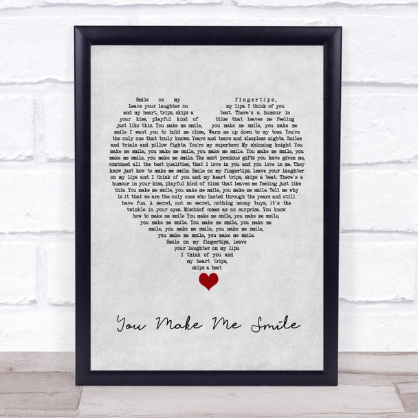 Ernie Halter You Make Me Smile Grey Heart Song Lyric Quote Music Print