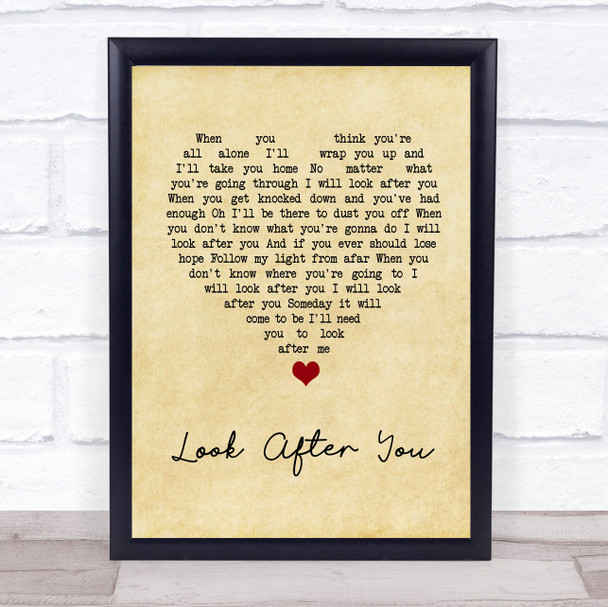 Aron Wright Look After You Vintage Heart Song Lyric Quote Music Print