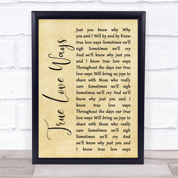 Buddy Holly True Love Ways Rustic Script Song Lyric Quote Music Print