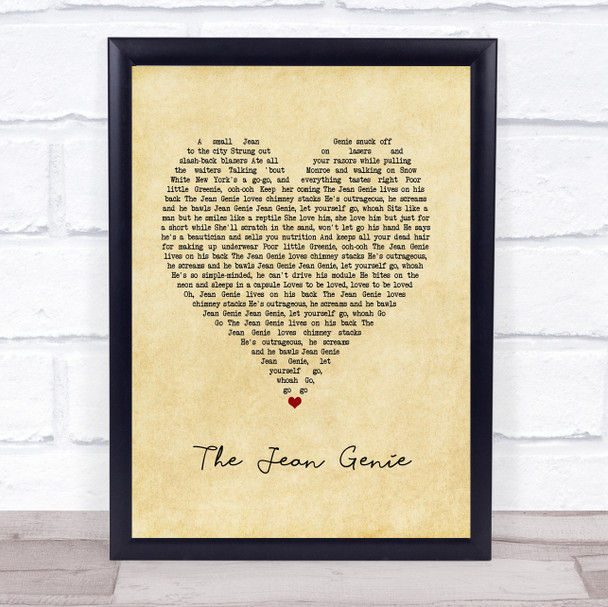 David Bowie The Jean Genie Vintage Heart Song Lyric Quote Music Print