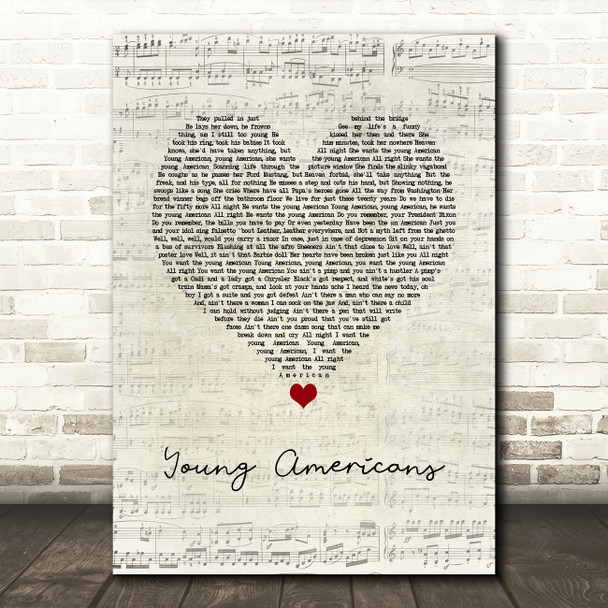 David Bowie Young Americans Script Heart Song Lyric Quote Music Print