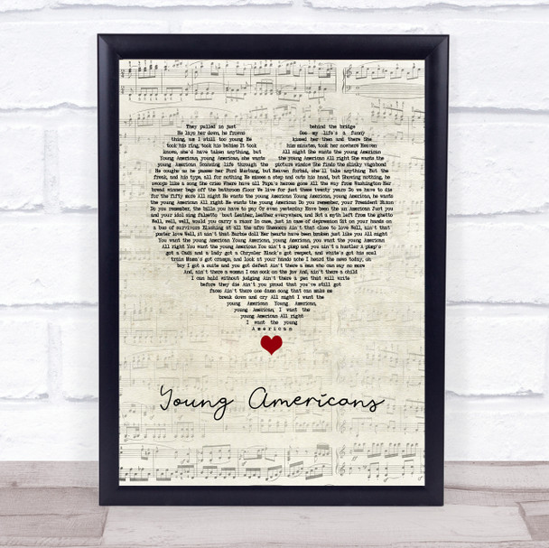 David Bowie Young Americans Script Heart Song Lyric Quote Music Print