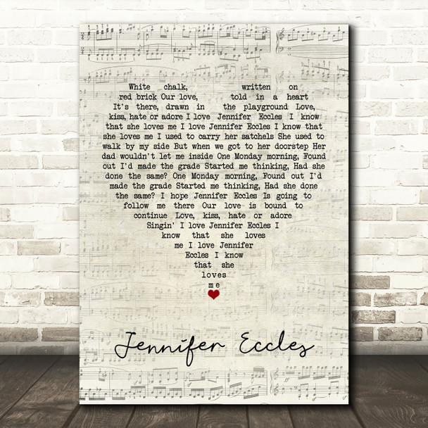 The Hollies Jennifer Eccles Script Heart Song Lyric Quote Music Print