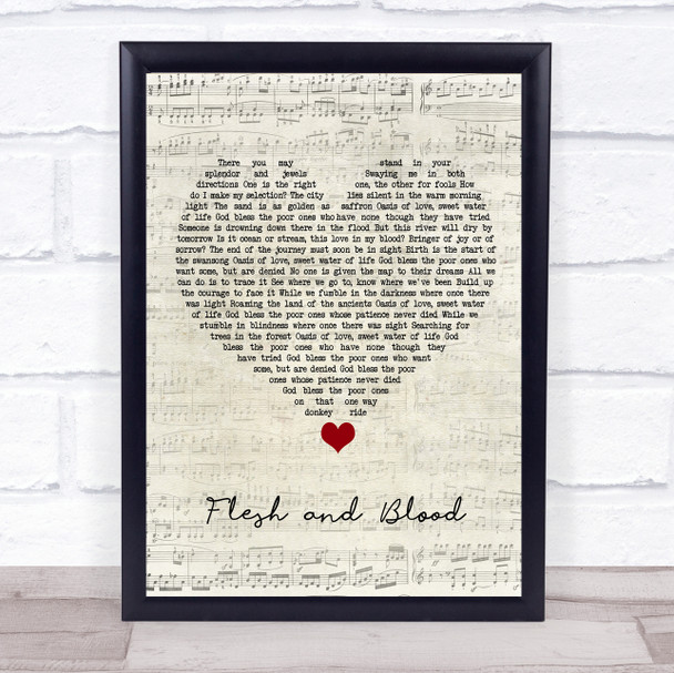 Mary Black Flesh and Blood Script Heart Song Lyric Quote Music Print