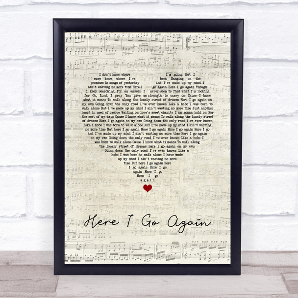 Whitesnake Here I Go Again Script Heart Song Lyric Quote Music Print