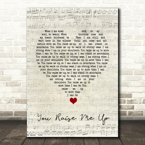 Westlife You Raise Me Up Script Heart Song Lyric Quote Music Print