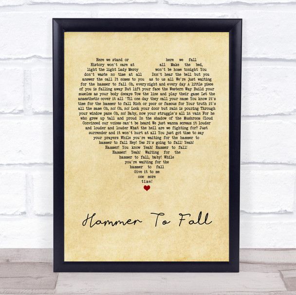 Queen Hammer To Fall Vintage Heart Song Lyric Quote Music Print