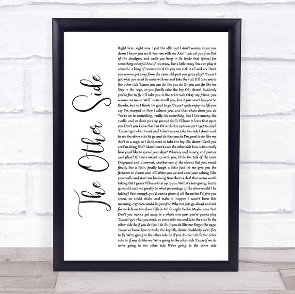 Hugh Jackman & Zac Efron The Other Side White Script Song Lyric Quote Music Print