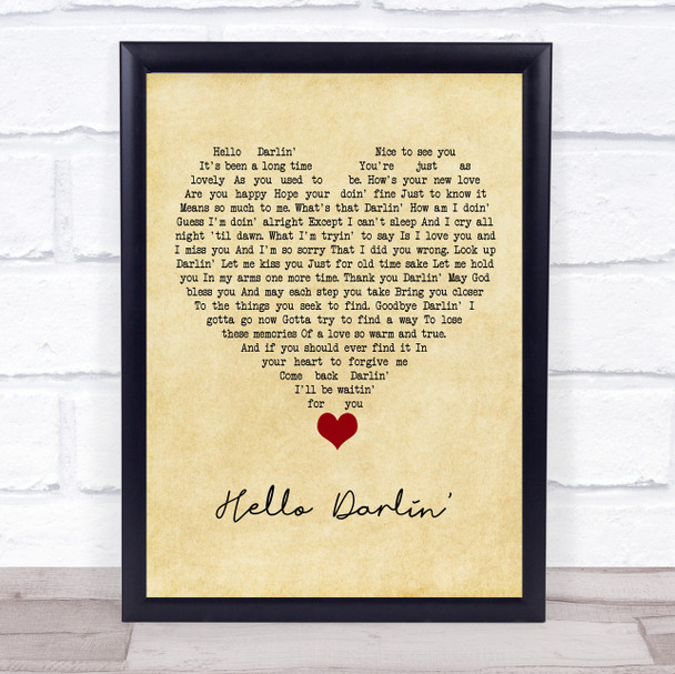 Daniel O'Donnell Hello Darlin' Vintage Heart Song Lyric Quote Music Print