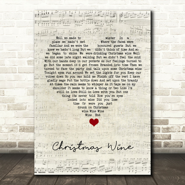 Declan ORourke Christmas wine Script Heart Song Lyric Quote Music Print