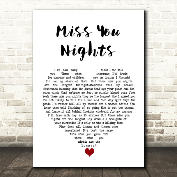 Cliff Richard Miss You Nights White Heart Song Lyric Quote Music Print
