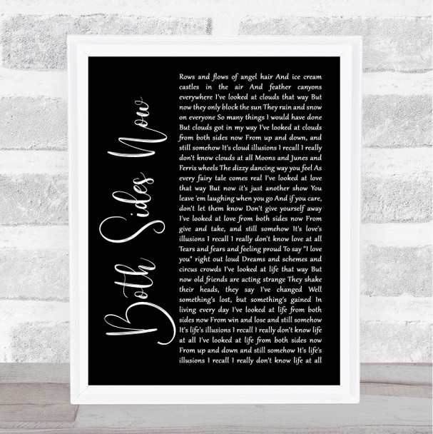 Joni Mitchell Both Sides Now Black Script Song Lyric Quote Music Print