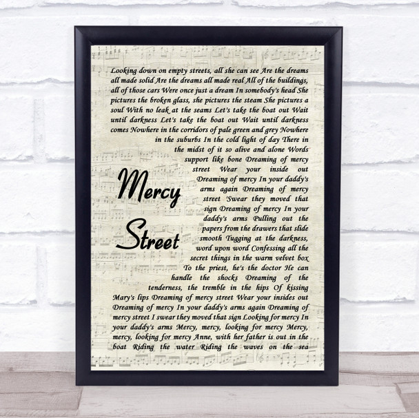 Peter Gabriel Mercy Street Vintage Script Song Lyric Quote Music Print