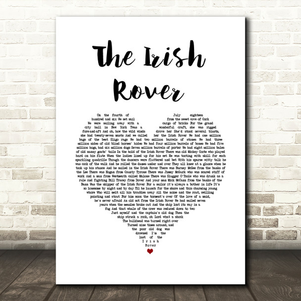 The Dubliners The Irish Rover White Heart Song Lyric Quote Music Print