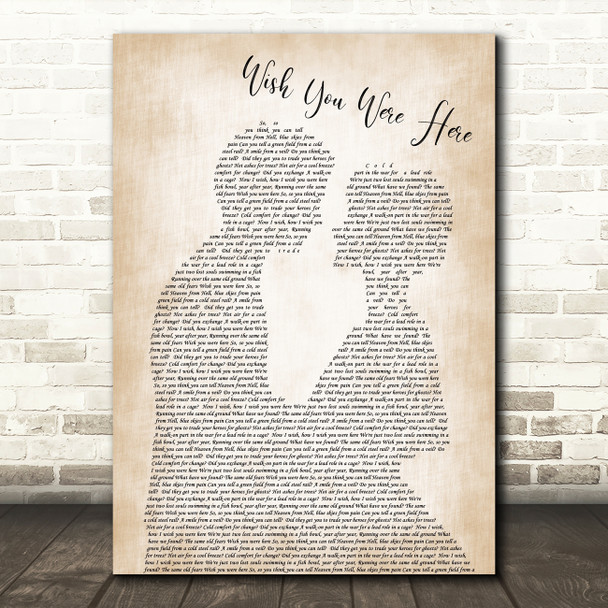 Pink Floyd Wish You Were Here Song Lyric Man Lady Bride Groom Wedding Print