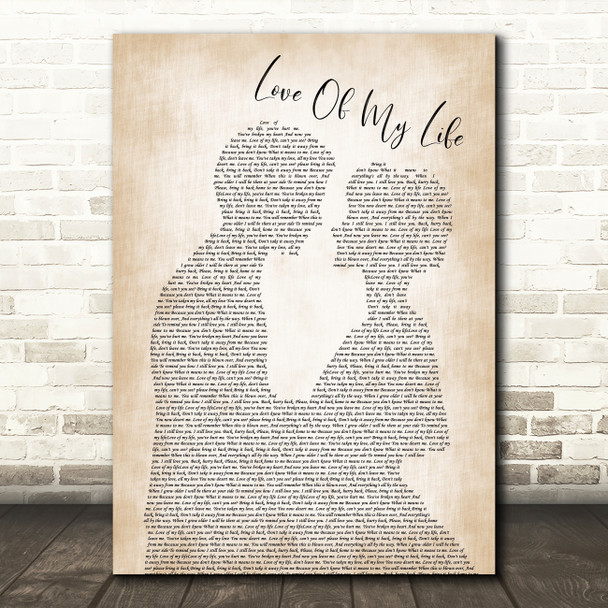 Queen Love Of My Life Song Lyric Man Lady Bride Groom Wedding Print