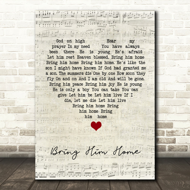 Susan Boyle Bring Him Home Script Heart Song Lyric Quote Music Print